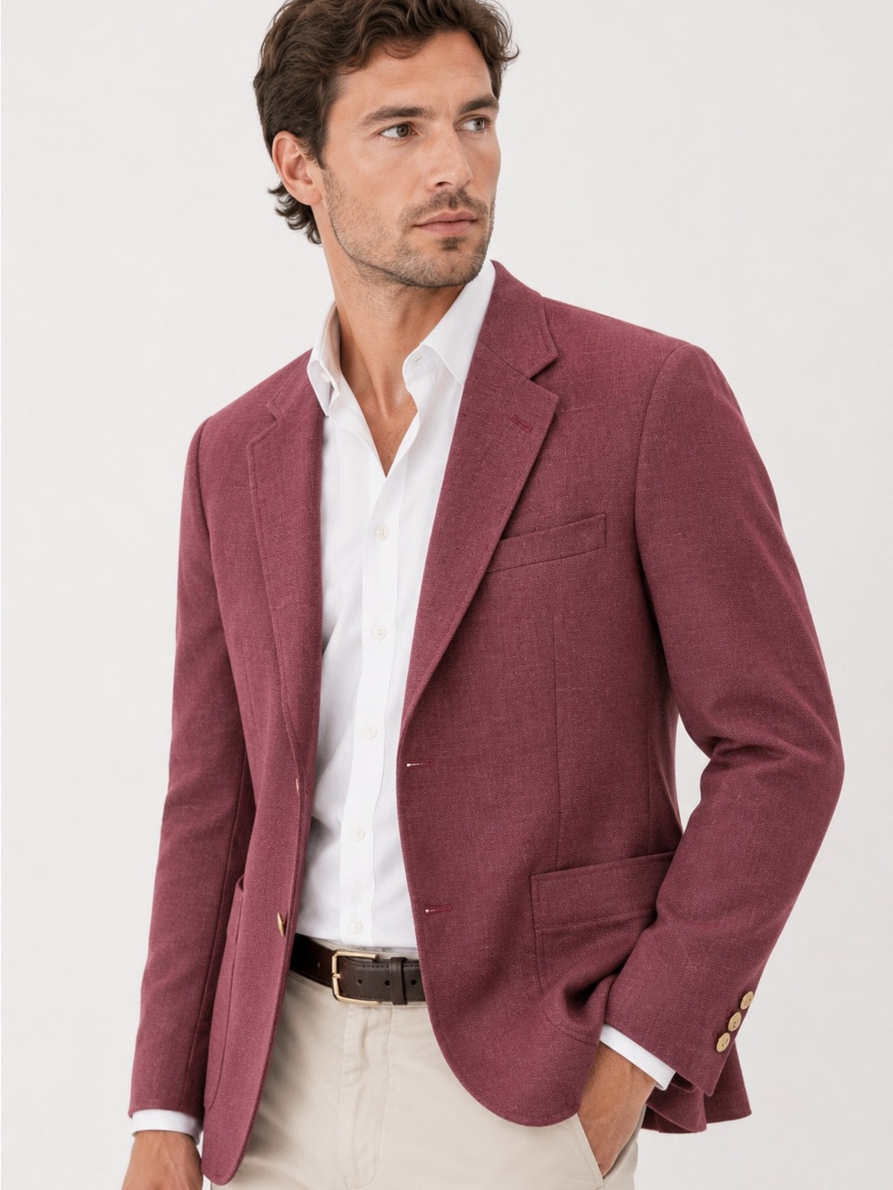 Stafford Burgundy Blazer 42L Wool Blend Long Fit